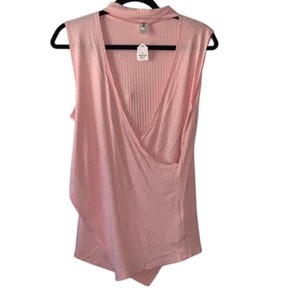 Color Swatch Womens 1XL Pink Ribbed Sleeveless V-Neck Top